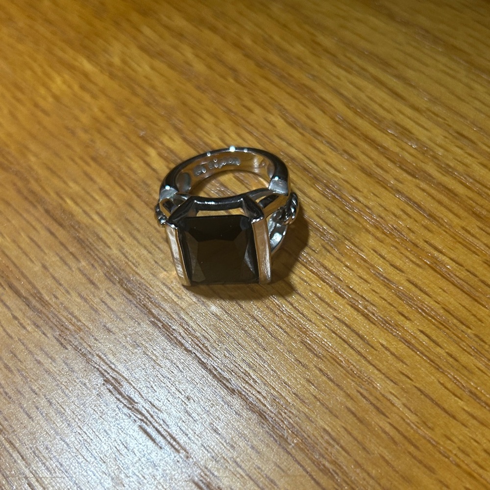 Lia Sophia Silver Ring With Rectangular Black Sto… - image 5